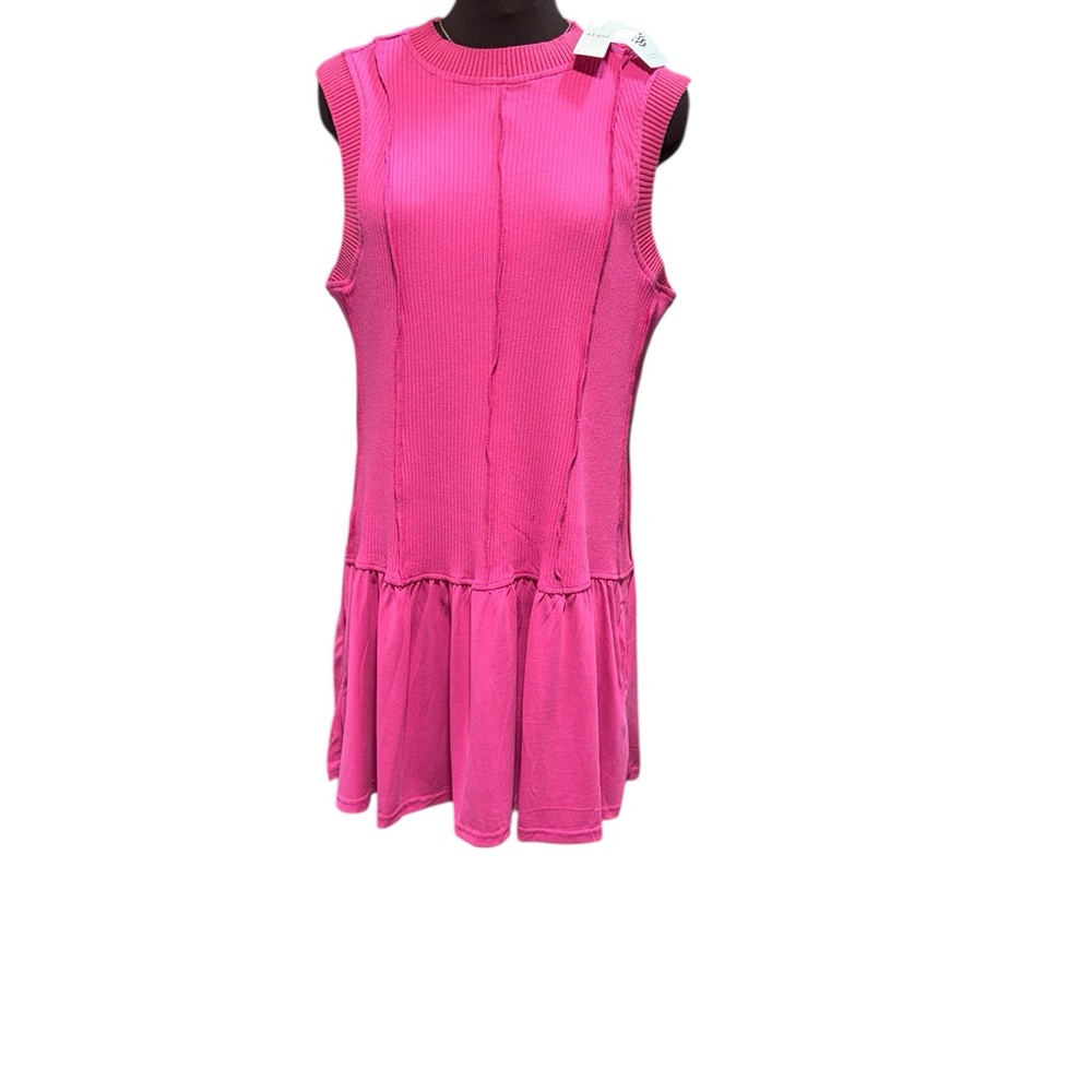 NWT Anthropologie Daily Practice Buzzer Beater Cotton Blend Pink Mini Dress Sz L - Picture 3 of 11